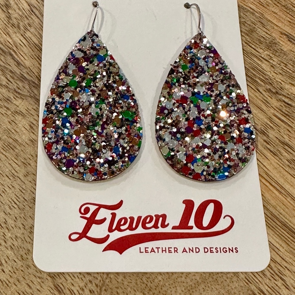 Multicolor Teardrop Glitter Disco Rave Earrings NWT - Picture 1 of 2